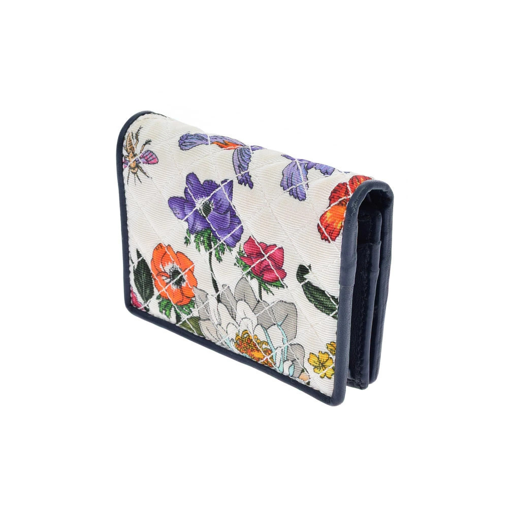 Gucci Bi Canvas fold Navy Flora White Flower Compact Blue Wallet